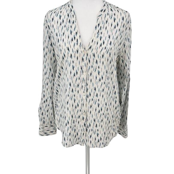 SOFT Joie Blouse Small White Blue Ikat Print Button Front Long Sleeve Rayon Top - Picture 1 of 10